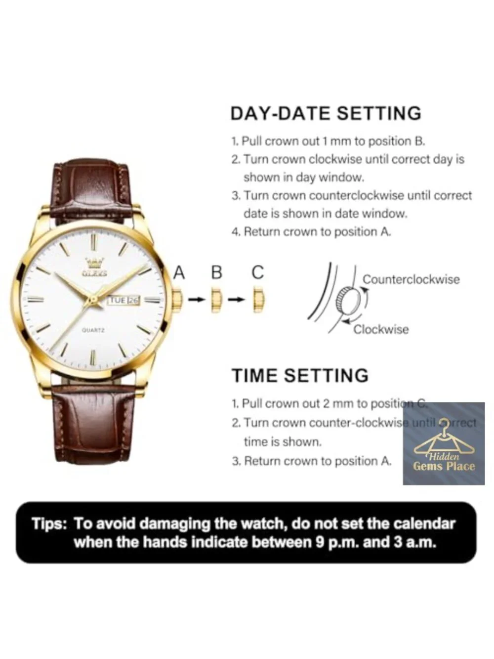 Men's Casual Leather Watch, Three-Hand Analog Stainless Steel Luminous Quartz